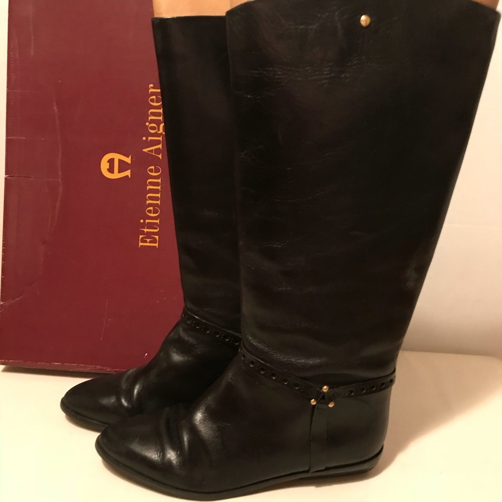 Black Leather Boots 7M Etienne Aigner